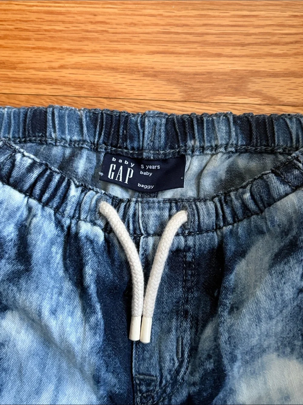 Kids Gap Baggy Wide Leg Pull On Drawstring Jeans Bleach Tie Dye